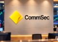 CommSec logo in a financial newsroom setting
