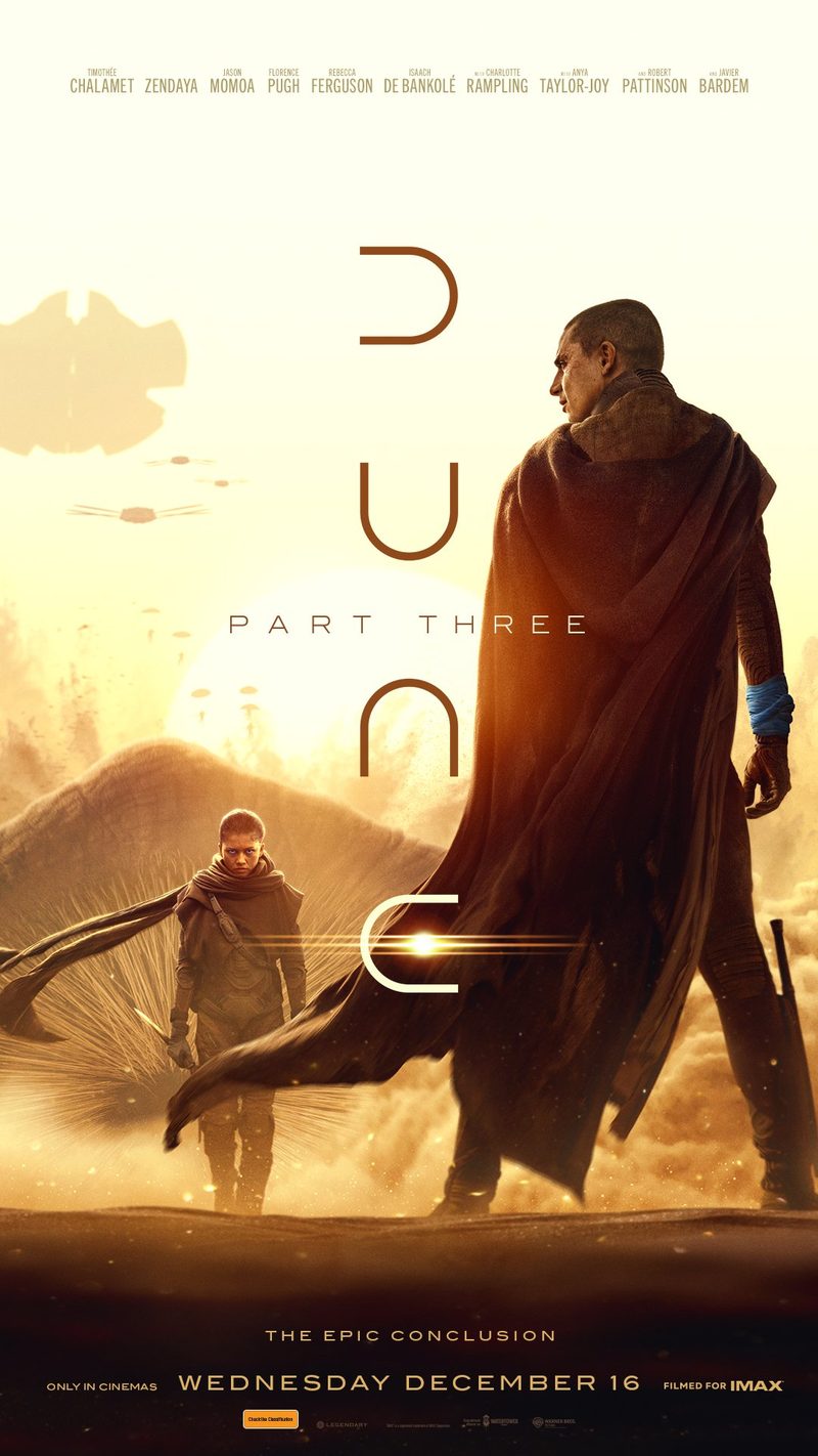 Dune: Part Three Australian cinema poster featuring Paul Atreides and Chani