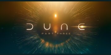 Official Dune: Part Three title artwork in gold and deep blue