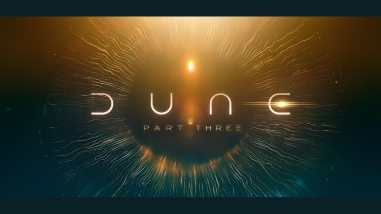Official Dune: Part Three title artwork in gold and deep blue
