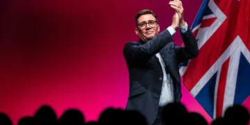 UK Prime Minister Andy Burnham on stage for Foreign Correspondent