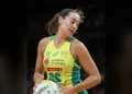 Australian Diamonds player holding a netball during the Constellation Cup