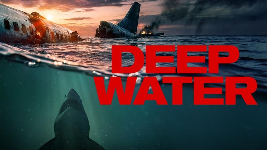 Official Deep Water key art showing a downed plane and shark