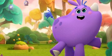 Andrew the purple rhinoceros in the animated world of Hornsby Downs