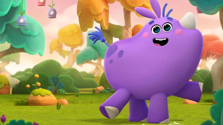 Andrew the purple rhinoceros in the animated world of Hornsby Downs