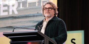Matthew Deaner speaking at a Screen Producers Australia event
