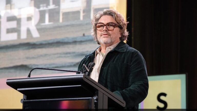 Matthew Deaner speaking at a Screen Producers Australia event