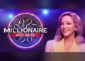 Rebecca Gibney alongside the Millionaire Hot Seat logo