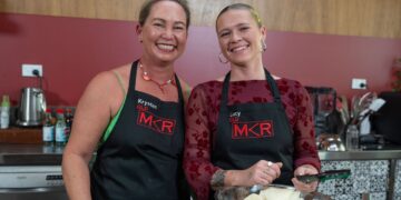 Krysten and Lucy in their kitchen during their My Kitchen Rules Instant Restaurant redemption