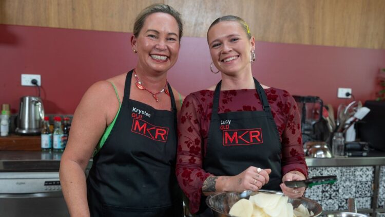 Krysten and Lucy in their kitchen during their My Kitchen Rules Instant Restaurant redemption