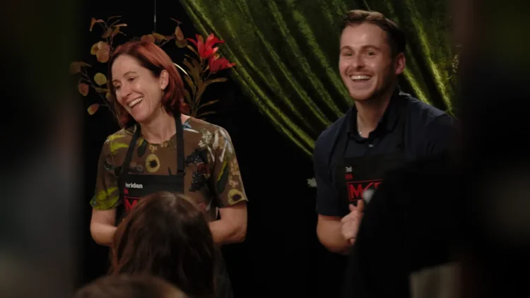 Sheridan and Ted greet diners at their My Kitchen Rules Instant Restaurant