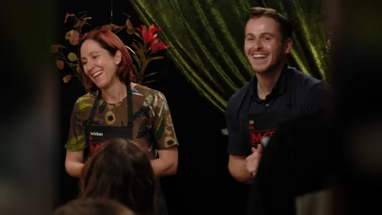 Sheridan and Ted greet diners at their My Kitchen Rules Instant Restaurant