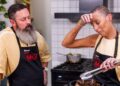 Jane and Shane look at their pigeon dish during My Kitchen Rules