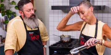 Jane and Shane look at their pigeon dish during My Kitchen Rules