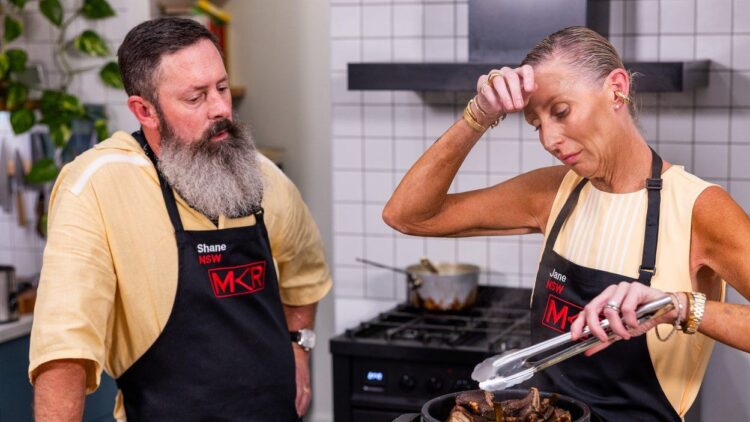 Jane and Shane look at their pigeon dish during My Kitchen Rules