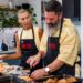 Jane and Shane prepare food together in the My Kitchen Rules kitchen