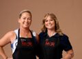 Krysten and Lucy in their aprons for My Kitchen Rules on Channel 7