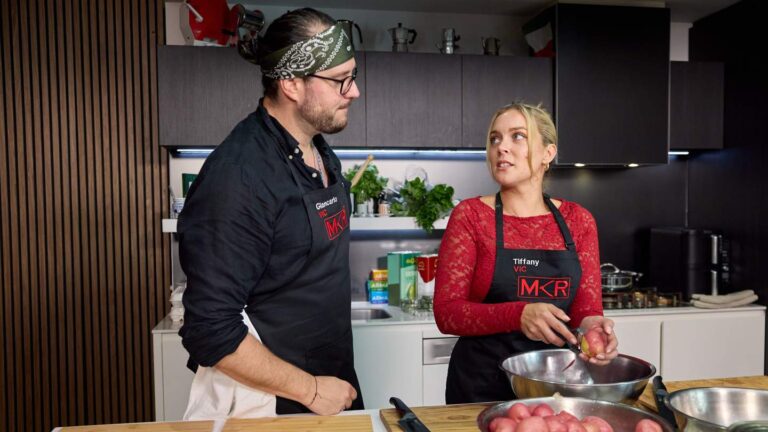 Tiffany and Giancarlo in their My Kitchen Rules Instant Restaurant kitchen