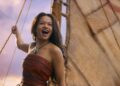 Catherine Lagaʻaia as Moana on a voyaging canoe