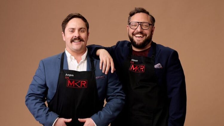 My Kitchen Rules contestants Angus and Simon in their MKR aprons