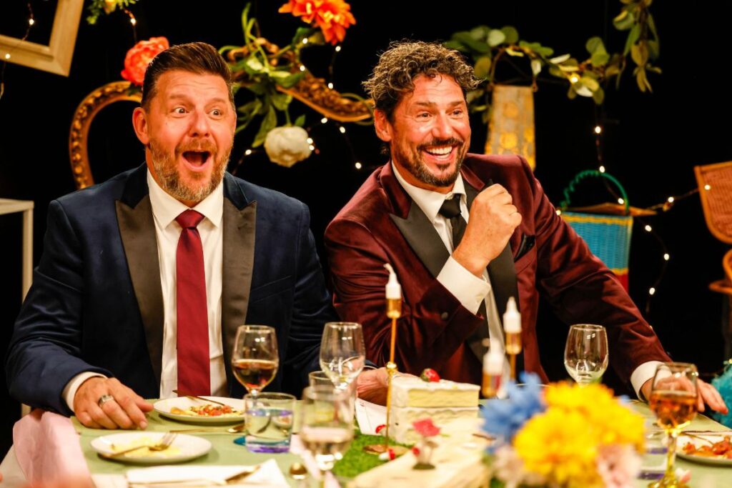 My Kitchen Rules judges Manu Feildel and Colin Fassnidge at the Hot Mess table
