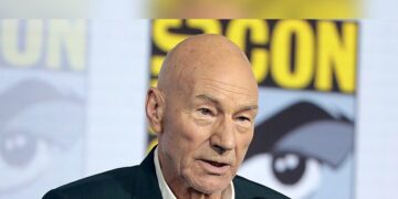 Patrick Stewart speaking at the Star Trek: Picard panel at San Diego Comic-Con in 2019