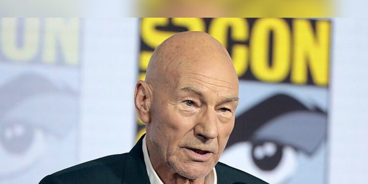 Patrick Stewart speaking at the Star Trek: Picard panel at San Diego Comic-Con in 2019
