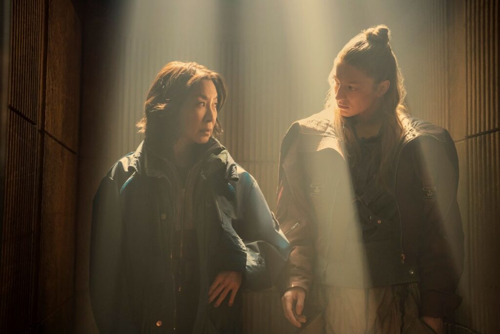 Michelle Yeoh as Olwen and Hunter Schafer as Cora in Blade Runner 2099