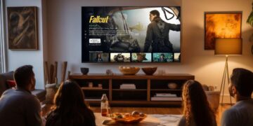 People watching the Prime Video app on a television, displaying Fallout