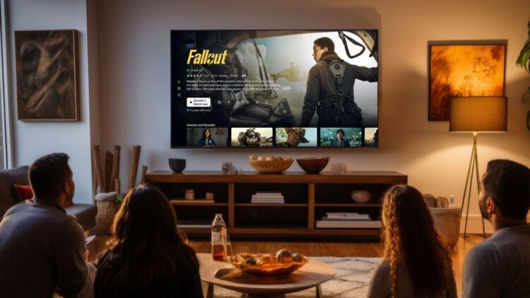 People watching the Prime Video app on a television, displaying Fallout
