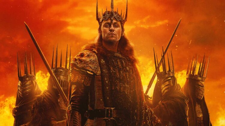 Sauron stands before his Ring-servants in The Rings of Power season three artwork
