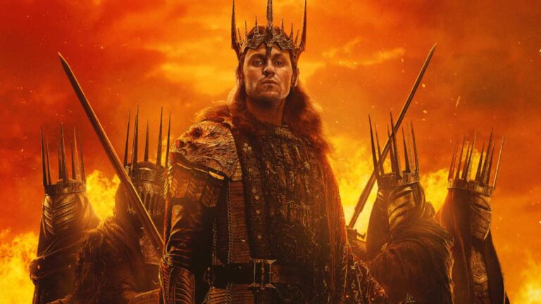 Sauron stands before his Ring-servants in The Rings of Power season three artwork