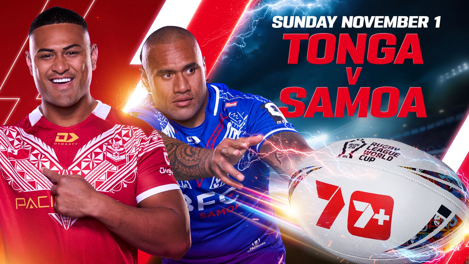 Tonga and Samoa Rugby League World Cup players in Channel 7 match artwork
