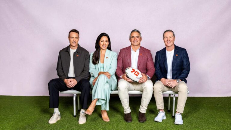 Matt Shirvington, Mel McLaughlin, Corey Parker and Matt White for Channel 7 Rugby League World Cup coverage