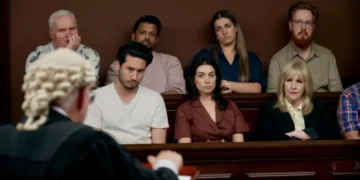 Jurors listen to a lawyer in The Jury