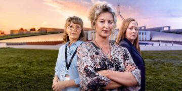 Justine Clarke, Kate Box and Mandy McElhinney in the ABC drama Shakedown