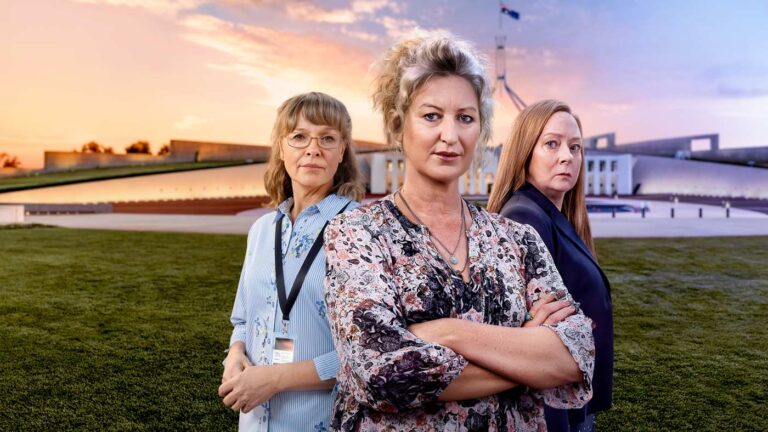 Justine Clarke, Kate Box and Mandy McElhinney in the ABC drama Shakedown