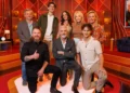 Shaun Micallef with Amanda Keller, Brett Blake, Abbie Chatfield and their families for episode three