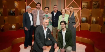 Shaun Micallef with the parent-and-child teams in Parents' Evening episode four