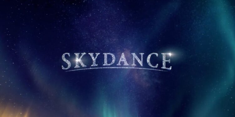 Skydance wordmark on a blue night-sky background