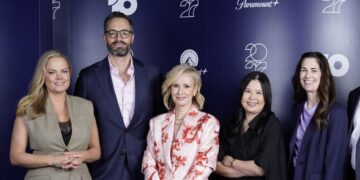 Network 10 and Paramount Australia president Beverley McGarvey with Paramount executives at the 2027 Paramount upfront