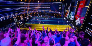 Stacks of Cash game show set and audience in the Portuguese production hub