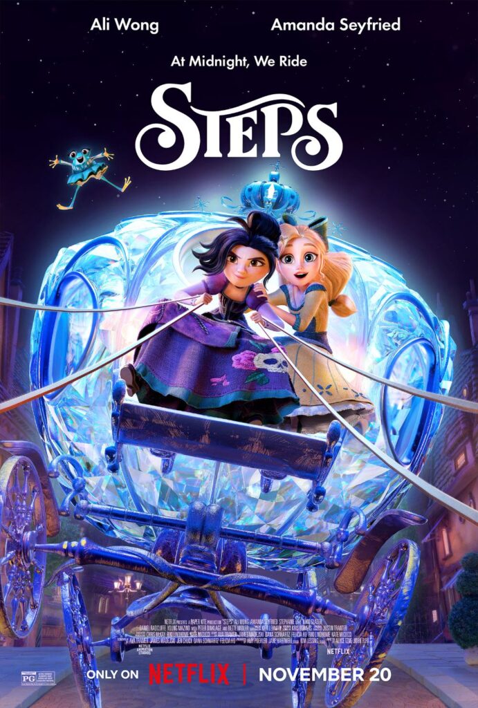 Steps key art showing Lilith and Cinderella in a glass carriage, only on Netflix November 20