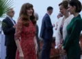 Characters gather at a social event in A Taste For Murder episode three