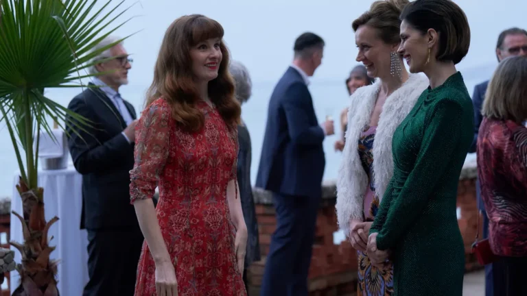Characters gather at a social event in A Taste For Murder episode three