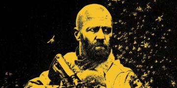 Jason Statham as Adam Clay surrounded by bees in The Beekeeper 2 key art