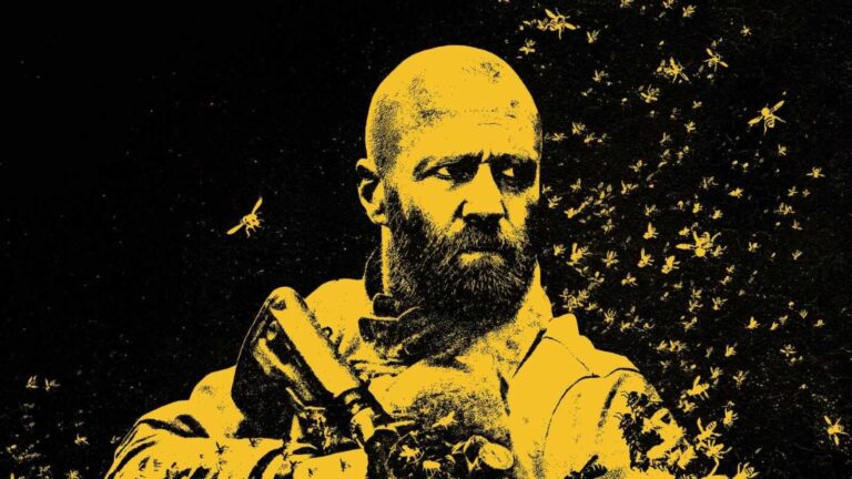 Jason Statham as Adam Clay surrounded by bees in The Beekeeper 2 key art