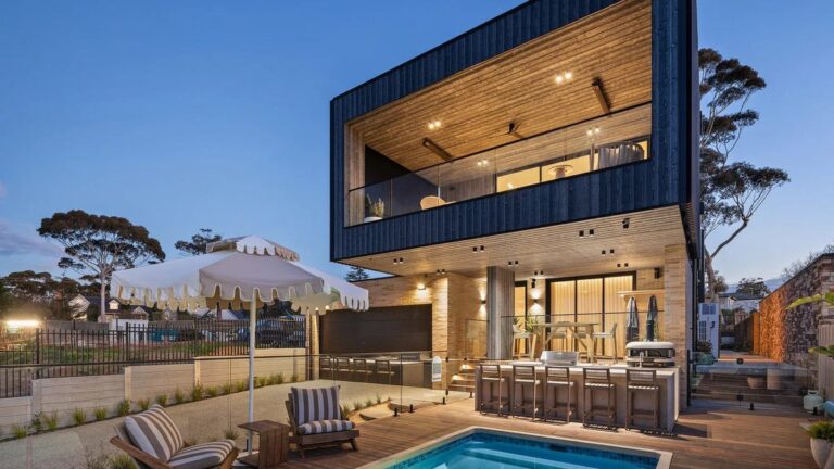 Outdoor area and pool at The Block 2026 House 1 in Mount Eliza