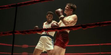 Jaalen Best as Cassius Clay boxing in the ring in The Greatest