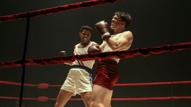 Jaalen Best as Cassius Clay boxing in the ring in The Greatest